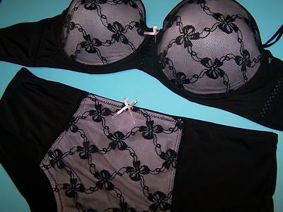 Black/PINK CATO Lace PushUp Convertible Bra Boyshort PLUS Panty SET