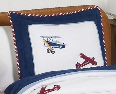 PILLOW CASE SHAM SWEET JOJO DESIGNS AIRPLANE VINTAGE AVIATOR KID BOY