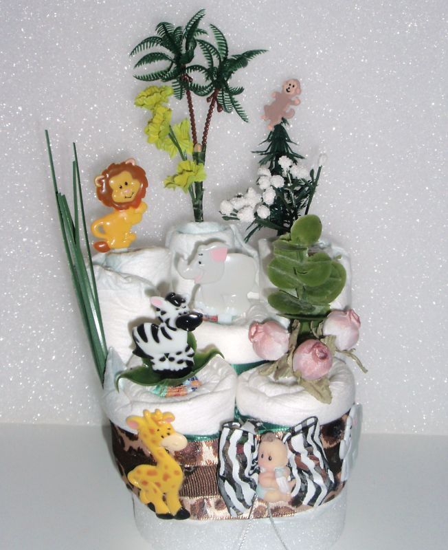 layer baby shower diaper cake monkey jungle safari centerpiece L@@K