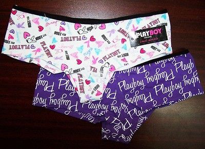 NWT PLAYBOY Bunny Cheeky PURPLE BoyShort Boyleg PANTIES S M L *2 PACK*