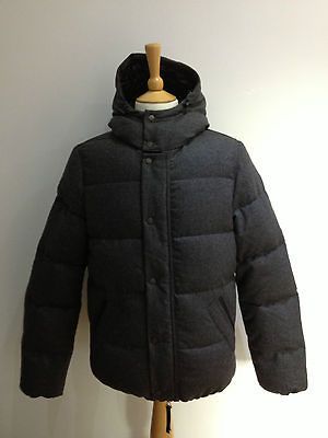 Lelapo Mens Hooded Goose Down Jacket Wool Cerruti Fabric FW2012 Grey