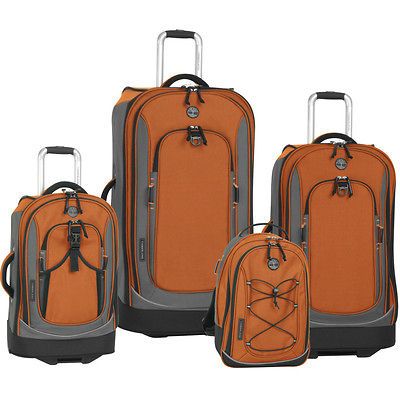 TIMBERLAND CLAREMONT ORANGE GRAY 4 PIECE LUGGAGE SET $1360 VALUE NEW