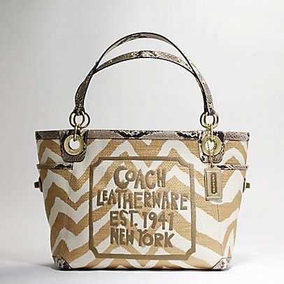 COACH NATURAL TAN RAFFIA STRAW ZEBRA PYTHON CHARM GALLERY TOTE BAG