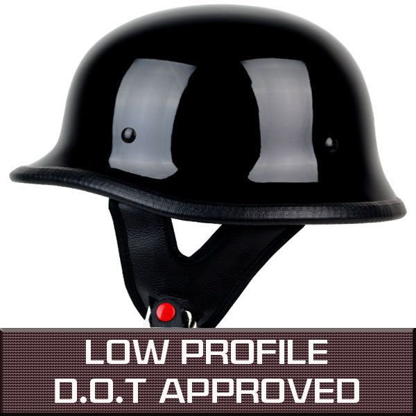 GLOSS BLACK German Motorcycle DOT Half Helmet Skull cap Shorty Chopper