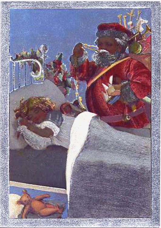 Vintage Santa Claus St.Nicholas Child Sleeping c.1900 Silverized Image