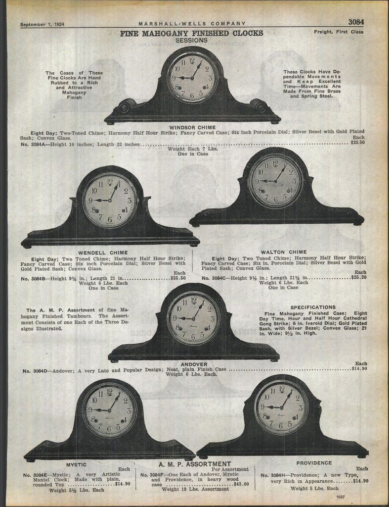 AD New Haven Westminster Chime 12 Day Mantle Clocks Sessions True Time