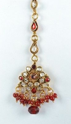 Maroon Indian Fashion Jewelry Gold Plated Forehead Maang Tikka FS EHS