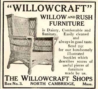 1907 AD FOR WILLOW & RUSH FURNITURE BY THE WILLOWCRAFT SHOPS, NO