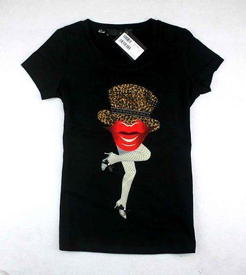 NWT Womens Love 18169 Red Lips Moschino Rivet Hat Sexy Legs T shirt