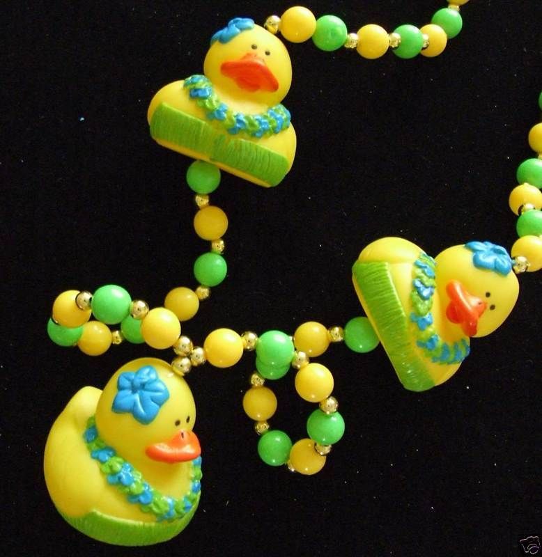 GRASS SKIRT HULA LUAU Rubber Duck Mardi Gras Beads BEAD