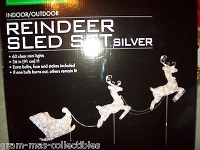 SLED SET SILVER 36 H (91CM) 60 CLEAR MINI LIGHTS BY LIVING SOLUTIONS
