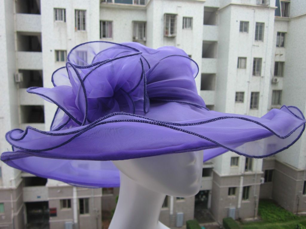 Women Vintage Dress Church Wedding Kentucky Derby Wide Brim Hat 8