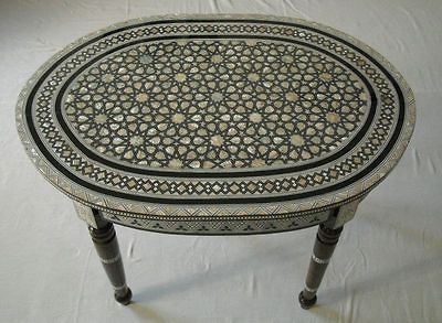 Egyptian Mother of Pearl Mosaic Wood Oval Coffee Table