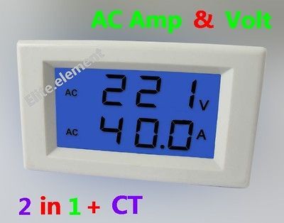 AC 300V 100A Blue LCD Amp Volt Combo Panel Meter Doesnt Require Power