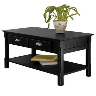 New Timber Wooden Coffee Table w/ Storage & Shelf Black