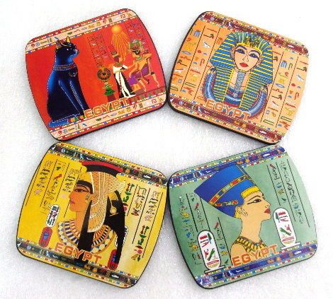 Egyptian Coffee Table Coaster Set Pharaoh Bastet Nefertiti king Tut