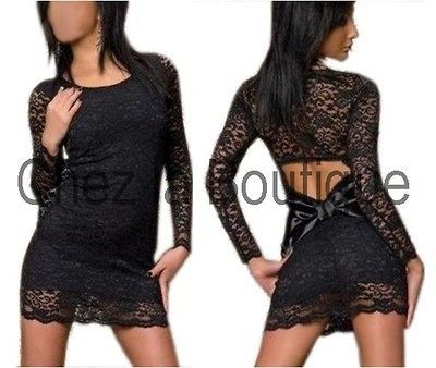 Long Sleeve Bow Bodycon Top Mini Dress Clubbing Party Summer Evening