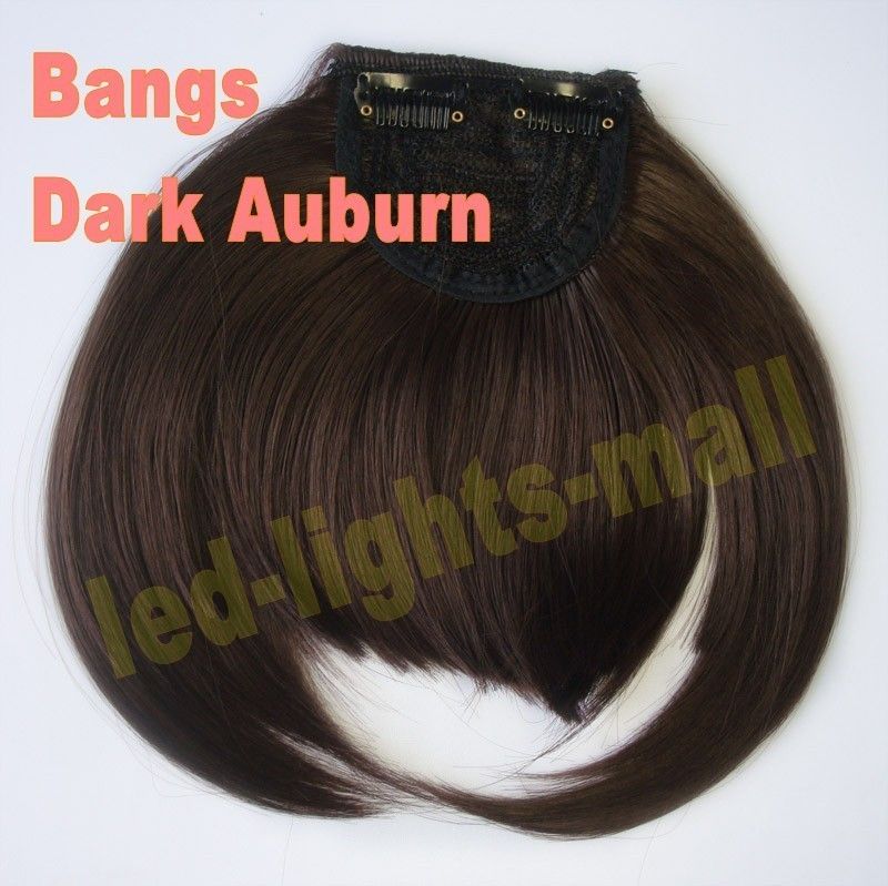 Top AAA+ Womens Clip on Front Neat Bangs DARK AUBURN