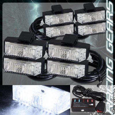 Low Profile 8 White LED Clip on Hazard Signal Flash 12v 8 Modes Strobe