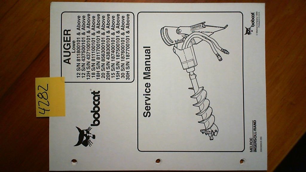 Bobcat Auger Lowe 12 12H 18 18H 20 20H 15 15H 30 30H Service Manual