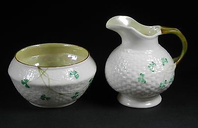 Toy Shamrock Creamer Pitcher & sugar Bowl Cobb Luster Green Mark