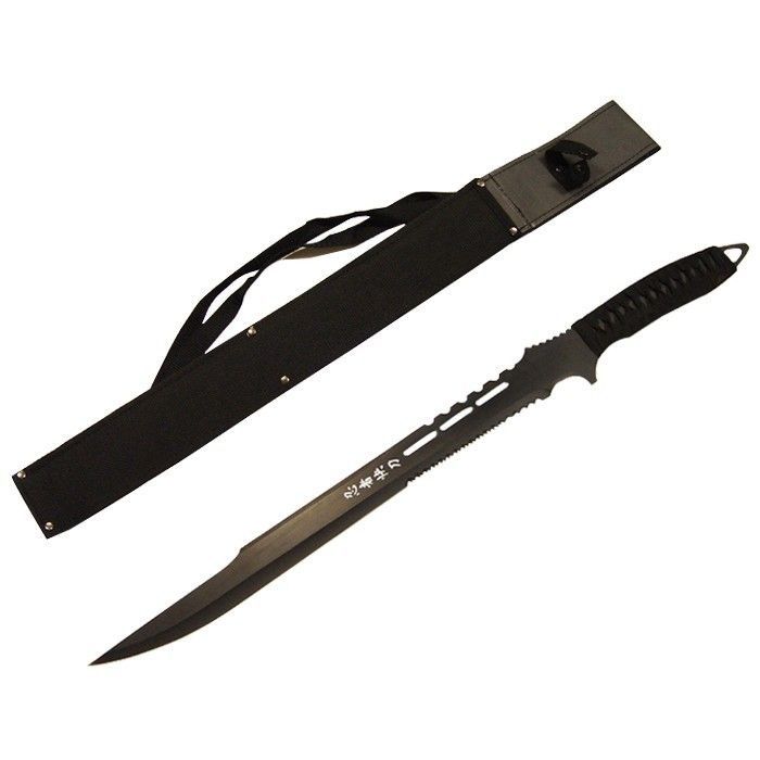 Sword Black Stealth Machete Knife w/Sheath Hunting Heavy Duty SHARP