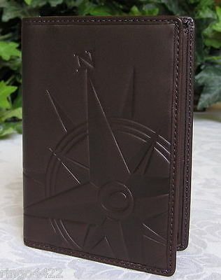 Coach Leather Compass Passport Document Case Holder Card Wallet Brown