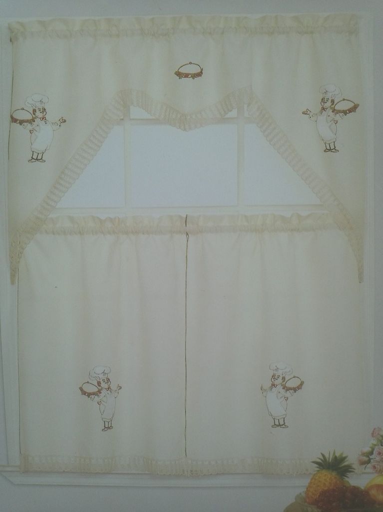 Kitchen Curtain Panel 2 Piece Set 60x 36 + 30 x 36 Chef Jubilee