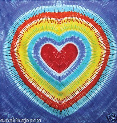 Heart Tie Dye Tapestry QUEEN BED Cover Sheet 85X100