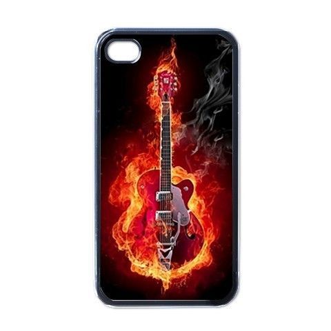 PCC008 I PHONE 4/4S BACK BLACK HARD CASE COVER LES PAUL GUITAR FIRE