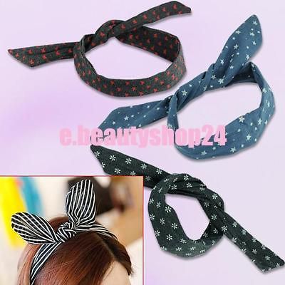 Rabbit Ear Denim Headband Hair Band Scarf Party Cute