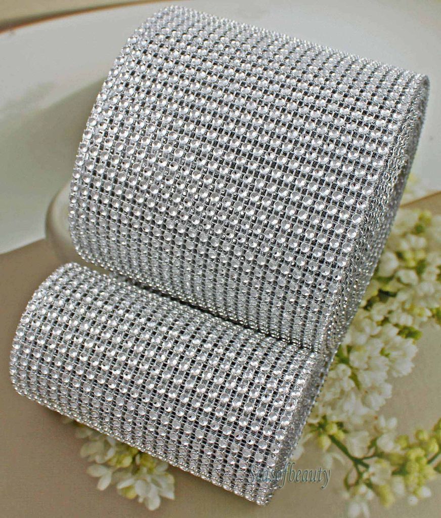 10 Yards Platinum Color Sparkly Rhinestone Crystal Diamond Mesh Wrap