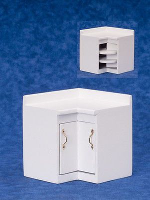 Dolls House Miniature Kitchen Furniture White Wood Corner Base Unit