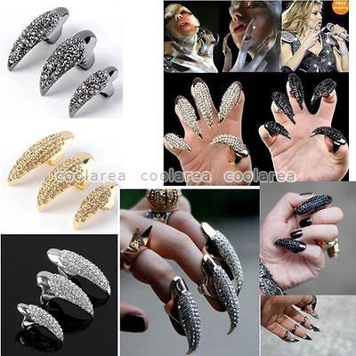 Retro Punk Rock Crystal Rhinestone Claw Rings Nail Paw Talon Finger