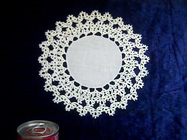 mo Doily *TATTED* White 9 Diameter Vintage Hand Crafted 1970s EVC