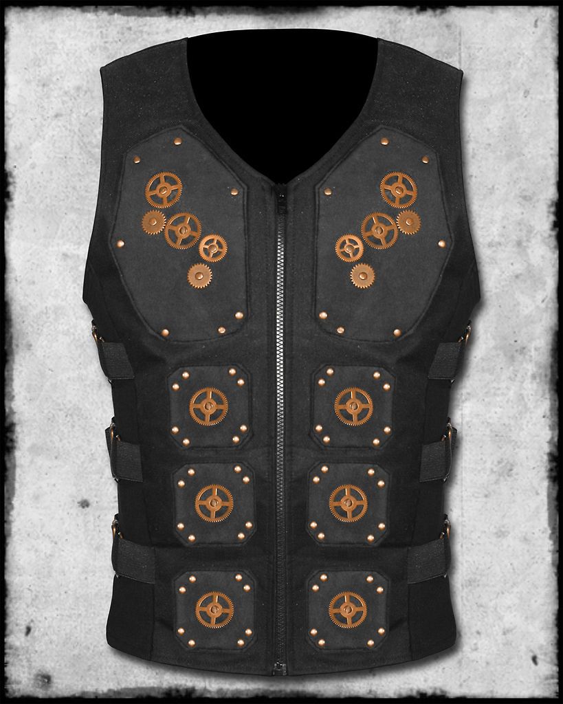 SDL STEAMPUNK BLACK COPPER COG GEAR PANELS CYBER ARMOUR ZIP VEST