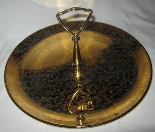 Co USA 22 kt Gold Filigree Dessert Plate Serving Handle Crooksville