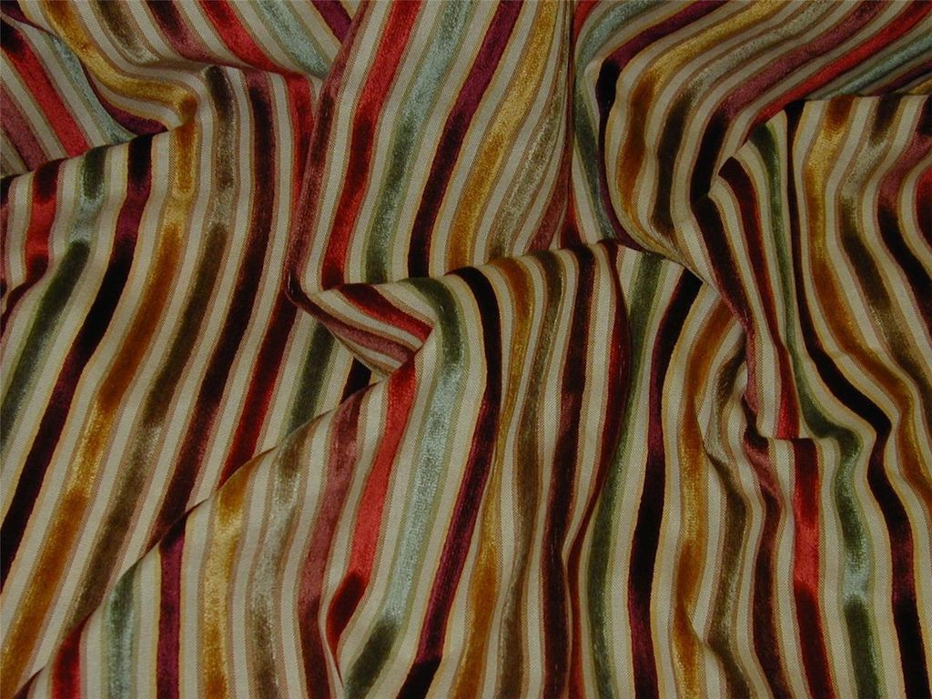 Curtain Fabric Upholstery Verona Velvet Stripe Red Green Wine Gold