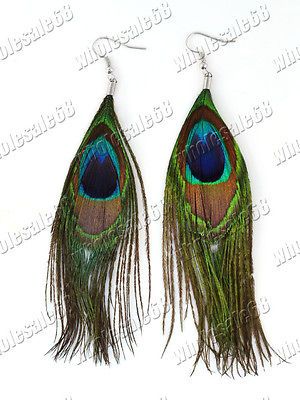 Nice fashion jewelry 20pair bulk peacock feather silver P retro dangle