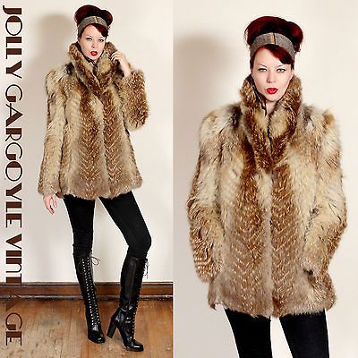 BEAUTIFUL natural RED FOX FUR feathered CHEVRON coat jacket cape SUPER