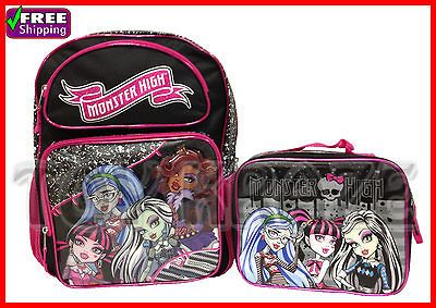 HIGH BACKPACK W/ LUNCH PINK GLITTER 16 GIRL LARGE SCHOOL BAG TOTE