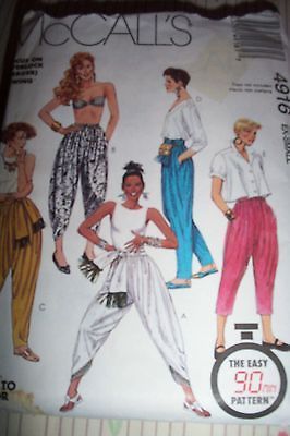 MCCALLS MISSES HAREM PANTS AND SASH SEWING PATTERN 1990 SIZE 6 8