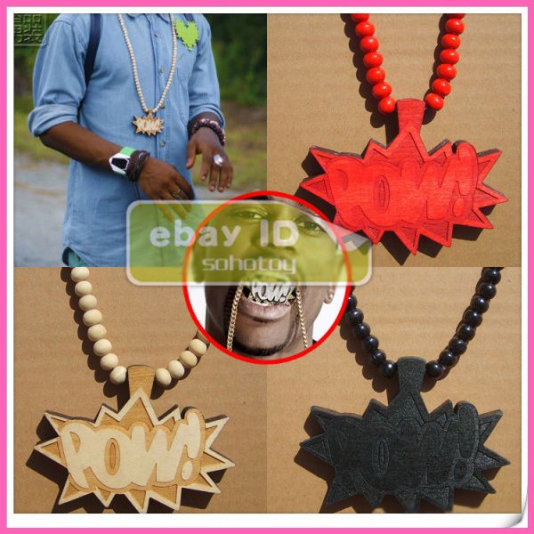 1PC POW Good Custom Wood Necklace Hip Pop Pendant BBC Kanye West