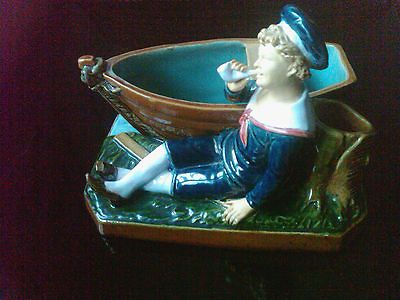 Bernard Bloch Majolica Match and Cigarette Holder, Sailor Smoking Pipe