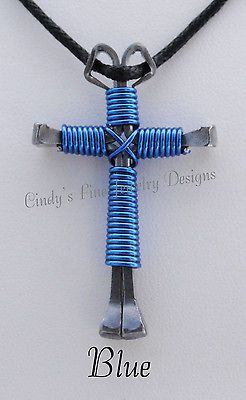 Horseshoe Nail Cross Necklace Wire Wrapped, 