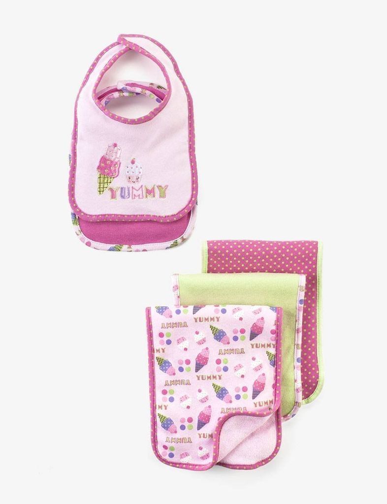 NWT CUTIE PIE BABY GEAR YUMMY ICE CREAM BIB & BURP CLOTH SET