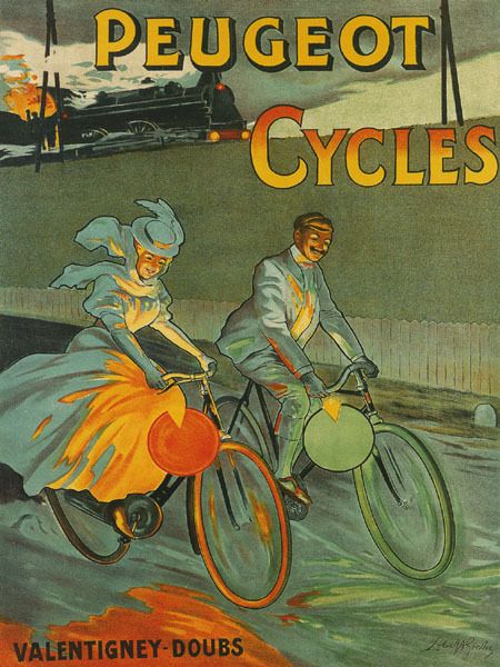 RACE Bicycle Train Bike Peugeot Cycles French Fine Vintage Poster