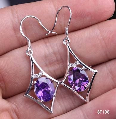 Dangle Cute Shape Amethyst 925 Sterling Silver Charm Earrings Hook