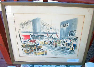 MARKET WATERCOLOR RATED ARTIST JOHN HAYMSON 1950s ny city PAINTING