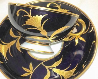 JOHAN HAVILAND BAVARIA GOLD Engrave COBALT BLUE TEA CUP AND SAUCER